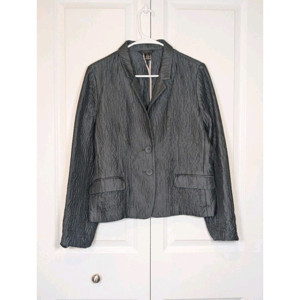 J Crew Collection Silk‎ Wool Crinkle Textured Blazer Jacket Charcoal Gray 14